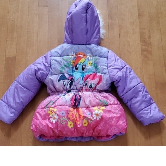 Girls MY LITTLE PONY Hood Puffer Jacket Coat Size 4 6 6X Printed Back ponies NWT - Picture 3 of 4